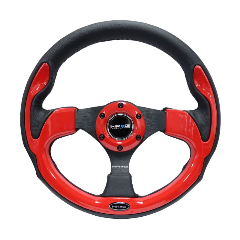 Nrg Reinforced Steering Wheel 320mm Blk Wred Trim 5mm 3 Spoke